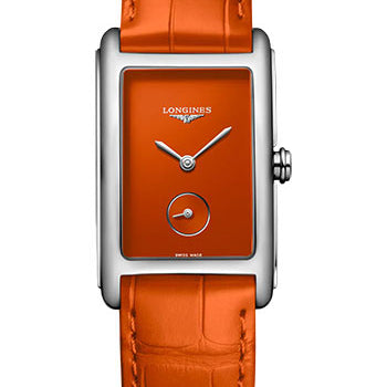 Longines DolceVita Small Seconds Quartz Watch - 23.30 X 37 mm Steel Case - Orange Dial - Orange Strap - L5.512.4.92.2