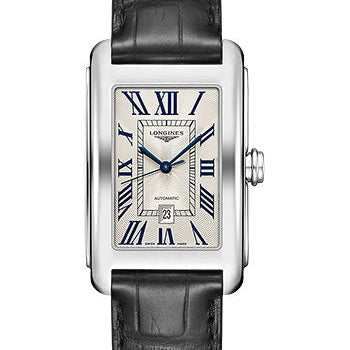 Longines DolceVita Automatic Watch - 27.70 X 43.8 mm Steel Case - Silver FlinquŽ Roman Dial - Black Alligator Strap - L5.757.4.71.0