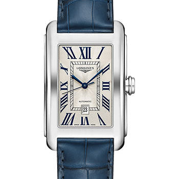 Longines DolceVita Automatic Watch - 27.70 X 43.8 mm Steel Case - Silver FlinquŽ Roman Dial - Blue Alligator Strap - L5.757.4.71.9