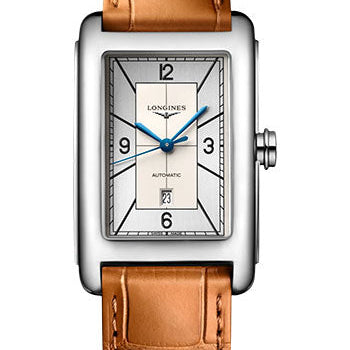 Longines DolceVita Automatic Watch - 27.70 X 43.8 mm Steel Case - Silver Arabic Dial - Beige Strap - L5.757.4.73.3