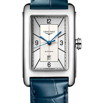 Longines DolceVita Automatic Watch - 27.70 X 43.8 mm Steel Case - Silver Arabic Dial - Blue Strap - L5.757.4.73.9