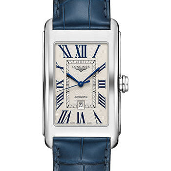 Longines DolceVita Automatic Watch - 28.20 X 47 mm Steel Case - Silver FlinquŽ Roman Dial - Blue Alligator Strap - L5.767.4.71.9