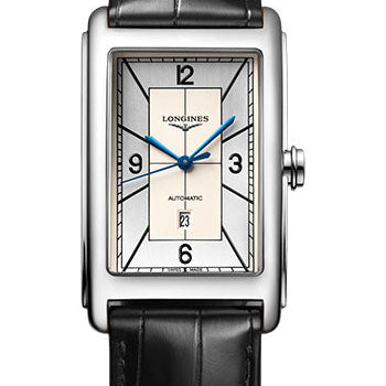 Longines DolceVita Automatic Watch - 28.20 X 47 mm Steel Case - Silver Arabic Dial - Black Strap - L5.767.4.73.0
