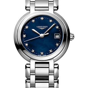Longines PrimaLuna Quartz Watch - 26.5 mm Steel Case - Blue Mother-Of-Pearl Diamond Dial - Bracelet - L8.110.4.98.6
