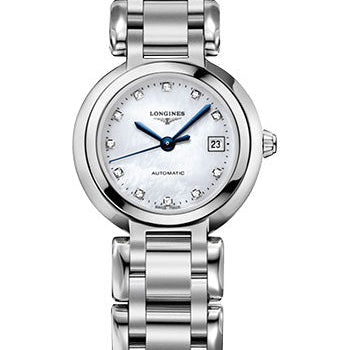Longines PrimaLuna Automatic Watch - 26.5 mm Steel Case - White Mother-Of-Pearl Diamond Dial - L8.111.4.87.6