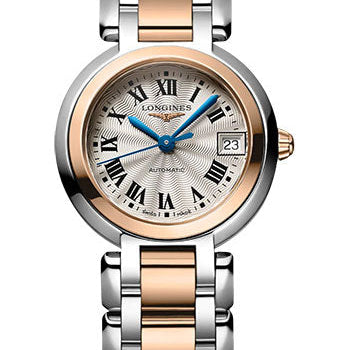 Longines PrimaLuna Automatic Watch - 26.5 mm Steel And Pink Gold Case - Silver FlinquŽ Roman Dial - Steel And Pink Gold Cap 200 Bracelet - L8.111.5.78.6