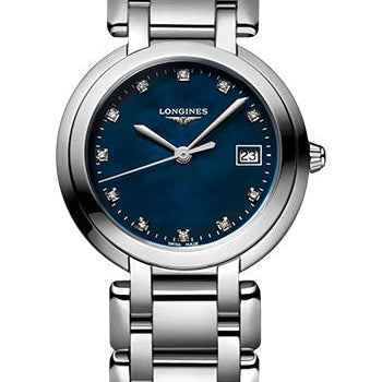 Longines PrimaLuna Quartz Watch - 30 mm Steel Case - Blue Mother-Of-Pearl Diamond Dial - Bracelet - L8.112.4.98.6
