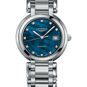 Longines PrimaLuna Automatic Watch - 30 mm Steel Case - Blue Mother-Of-Pearl Diamond Dial - Bracelet - L8.113.4.98.6