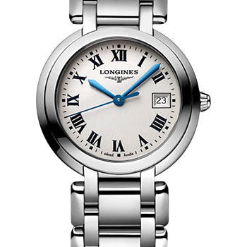 Longines PrimaLuna Quartz Watch - 30 mm Steel Case - Silver Roman Dial - Bracelet - L8.122.4.71.6