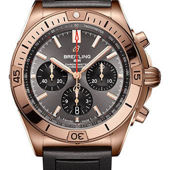 Breitling Chronomat B01 42 Watch - 18K Red Gold - Anthracite Dial - Black Rubber Strap - Folding Buckle - RB0134101B1S1