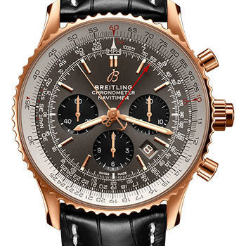 Breitling Navitimer B03 Chronograph Rattrapante 45 Watch - 18K Red Gold - Anthracite Dial - Black Alligator Leather Strap - Tang Buckle - RB0311E61F1P1
