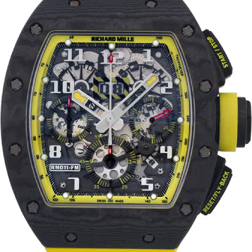 Richard Mille Chronograph Carbon 50mm Yellow Storm Openworked Dial - RM11-FM