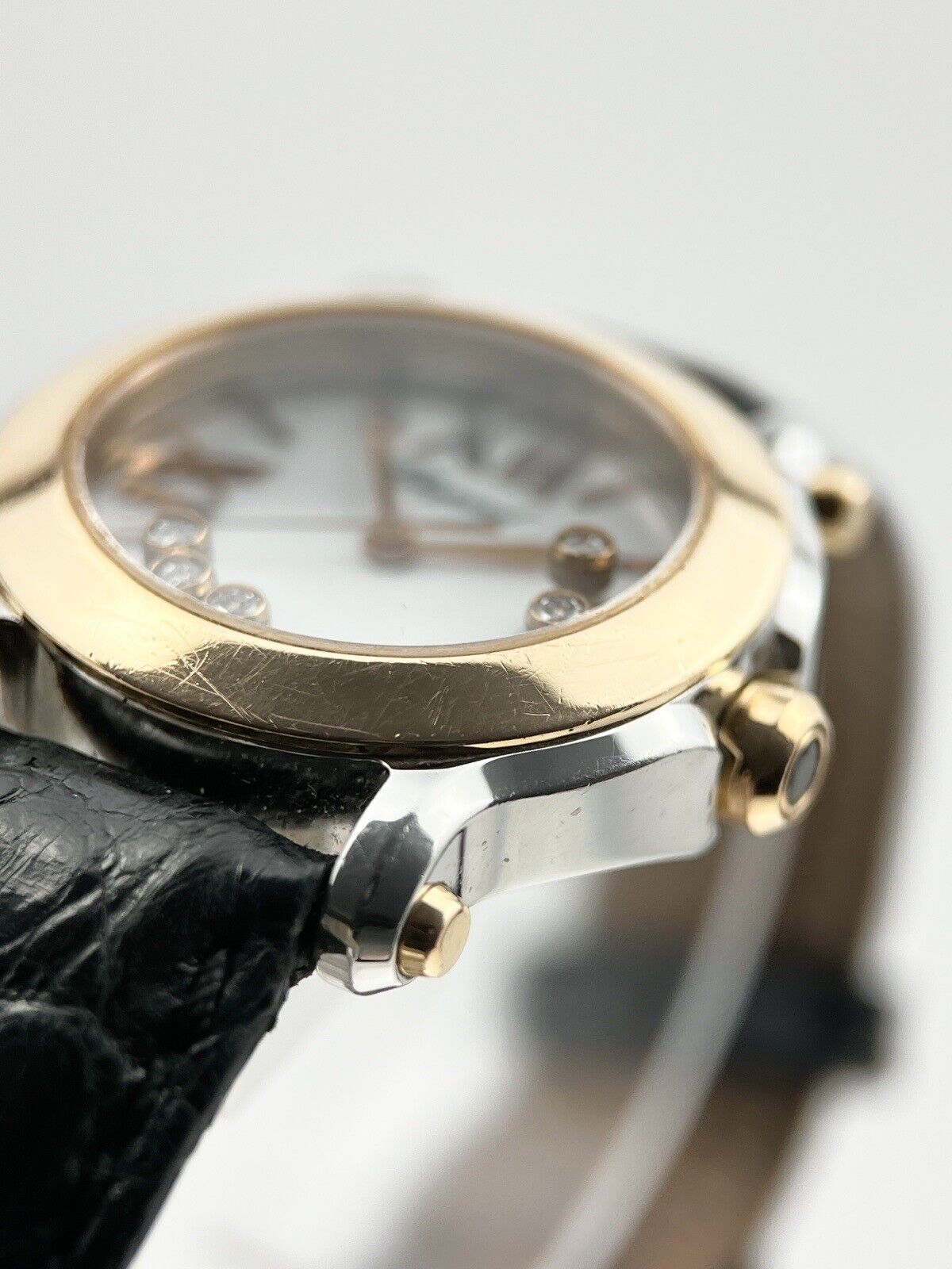 Two Tone Rose Gold Chopard Happy Sport Quartz 8509 White Dial Watch