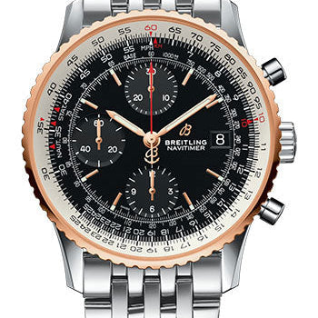 Breitling Navitimer 1 Chronograph 41 Watch - Steel and Red Gold Case - Black Dial - Steel Pilot Bracelet - U13324211B1A1