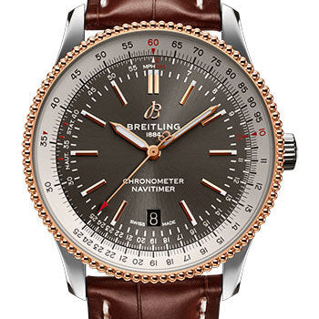 Breitling Navitimer Automatic 41 Watch - Steel & Red Gold - Anthracite Dial - Brown Croco Strap - Folding Buckle - U17326211M1P2