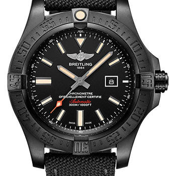 Breitling Avenger Blackbird Watch - Black Titanium - Volcano Black Dial - Black Military Strap - Tang Buckle - V17310101B1W1