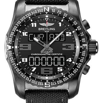 Breitling Cockpit B50 Watch - Black Titanium - Volcano Black Dial - Black Military Strap - Tang Buckle - VB5010221B1W1