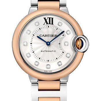 Cartier Ballon Bleu de Cartier Watch - 36 mm Steel Case - Pink Gold Bezel - Diamond Dial - W3BB0013