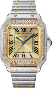 Cartier Santos De Cartier Medium Automatic Yellow Gold Steel Diamonds Interchangeable Metal And Leather Bracelets - W3SA0007