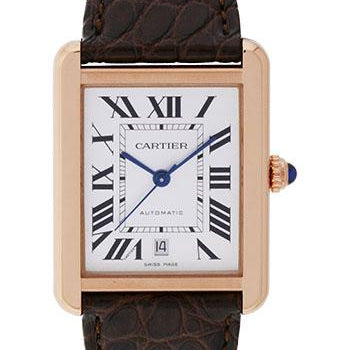 Cartier Tank Solo Extra Large Model Watch - 31 x 40.8 mm Pink Gold And Steel Case - Matt Brown Alligator Strap - W5200026