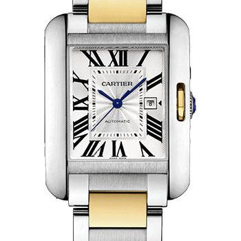 Cartier Tank Anglaise Watch - 39.2 x 29.8 mm Steel Case - Silver Dial - Yellow Gold And Steel Bracelet - W5310047