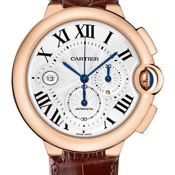 Cartier Ballon Bleu de Cartier Watch - 46.8 mm Pink Gold Case - Silvered Dial - Brown Alligator Strap - W6920074