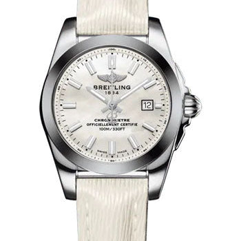Breitling Galactic 29 Sleek Watch - Steel and Tungsten - Mother-Of-Pearl Dial - White Calfskin Leather Strap - Tang Buckle - W72348121A1X1