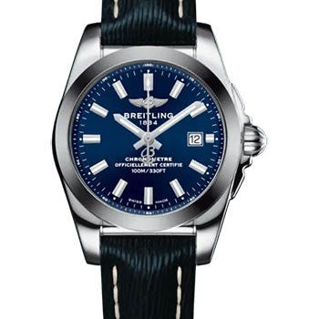 Breitling Galactic 29 Sleek Watch - Steel and Tungsten - Blue Dial - Blue Calfskin Leather Strap - Tang Buckle - W72348121C1X1