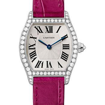 Cartier Tortue Watch - 30 mm White Gold Diamond Case - Fuchsia-Pink Alligator Strap - WA501007