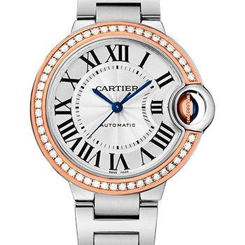 Cartier Ballon Bleu de Cartier Watch - 33 mm Steel Case - Pink Gold Diamond Bezel - WE902080
