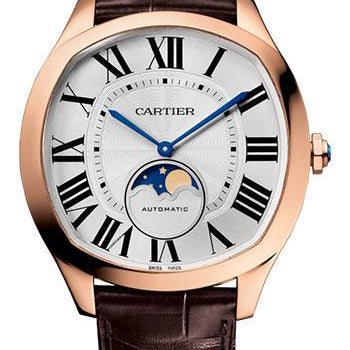 Cartier Drive de Cartier Moon Phases Watch - 40 mm Pink Gold Case - Silvered Dial - Brown Alligator Strap - WGNM0008