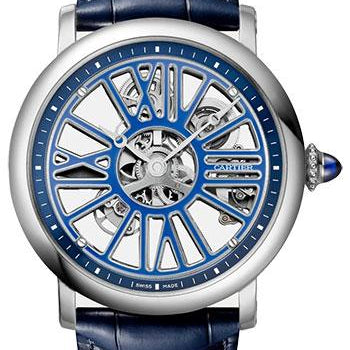 Cartier Rotonde de Cartier Skeleton Watch - 42 mm Platinum Case - Skeleton Dial - Blue Alligator Strap - WHRO0051