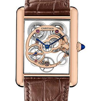 Cartier Tank Louis Cartier Watch - 30 mm Pink Gold Case - Pink Gold Case Bezel - Black Dial - Brown Alligator Strap - WHTA0002