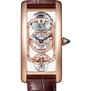 Cartier Tank Cintree Skeleton Watch - Pink Gold Case - Skeleton Dial - Brown Alligator Strap - WHTA0008