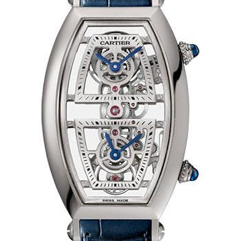 Cartier Tonneau Skeleton Xl Watch - 52.4 mm Platinum Case - Skeleton Dial - Blue Alligator Strap - WHTN0006