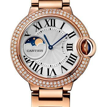 Cartier Ballon Bleu de Cartier Moonphase Watch - 37 mm Pink Gold Case - Diamond Paved Bezel - Silver Dial - WJBB0025