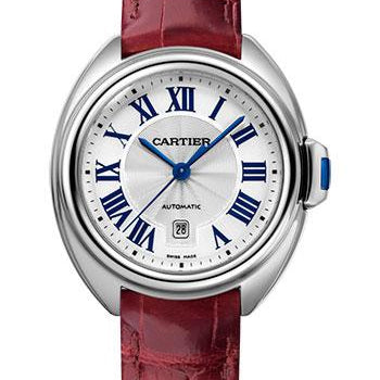 Cartier Cle de Cartier Watch - 31 mm Steel Case - Silvered Dial - Bordeaux Alligator Strap - WSCL0016