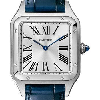 Cartier Santos-Dumont Watch - 43.5 mm Steel Case - Silver Dial - Navy Blue Strap - WSSA0022