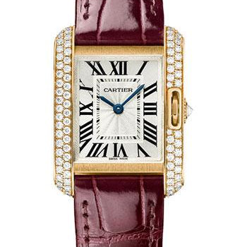 Cartier Tank Anglaise Watch - 30.2 mm Pink Gold Case - Diamond Bezel - Claret Red Alligator Strap - WT100013