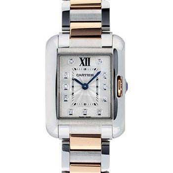 Cartier Tank Anglaise Small Model Watch - 30 x 22.7 mm Pink Gold And Steel Case - Silver Diamond Dial - WT100024
