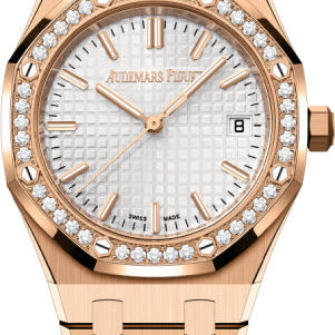 Audemars Piguet Royal Oak Rose Gold Silver Dial 34mm Diamond Bezel | 77451OR.ZZ.1361OR.01