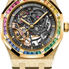 Audemars Piguet Royal Oak Frosted Gold Double Balance Wheel Openworked Yellow Gold 41mm Rainbow Gem-set Bezel | 15412BA.YG.1224BA.01