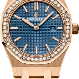 Audemars Piguet Royal Oak Quartz Rose Gold Blue Dial 33mm Diamond Bezel | 67651OR.ZZ.1261OR.02