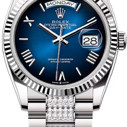 Rolex Day-Date 36 36mm Blue Ombré Dial Fluted Bezel with Diamond-Set President Bracelet - 128239
