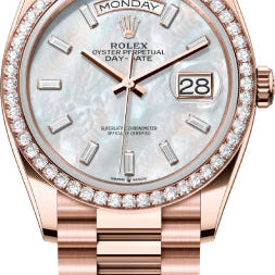 Rolex Day-Date 36 36mm White MOP Diamond-Set Dial Diamond Bezel President Bracelet - 128345RBR