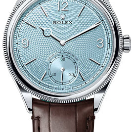 Rolex 1908 39mm Ice-Blue Dial Divided Bezel Leather Strap - 52506 | 2024 Model