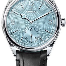Rolex 1908 39mm Ice-Blue Dial Divided Bezel Matt Black Alligator Leather Strap - 52506