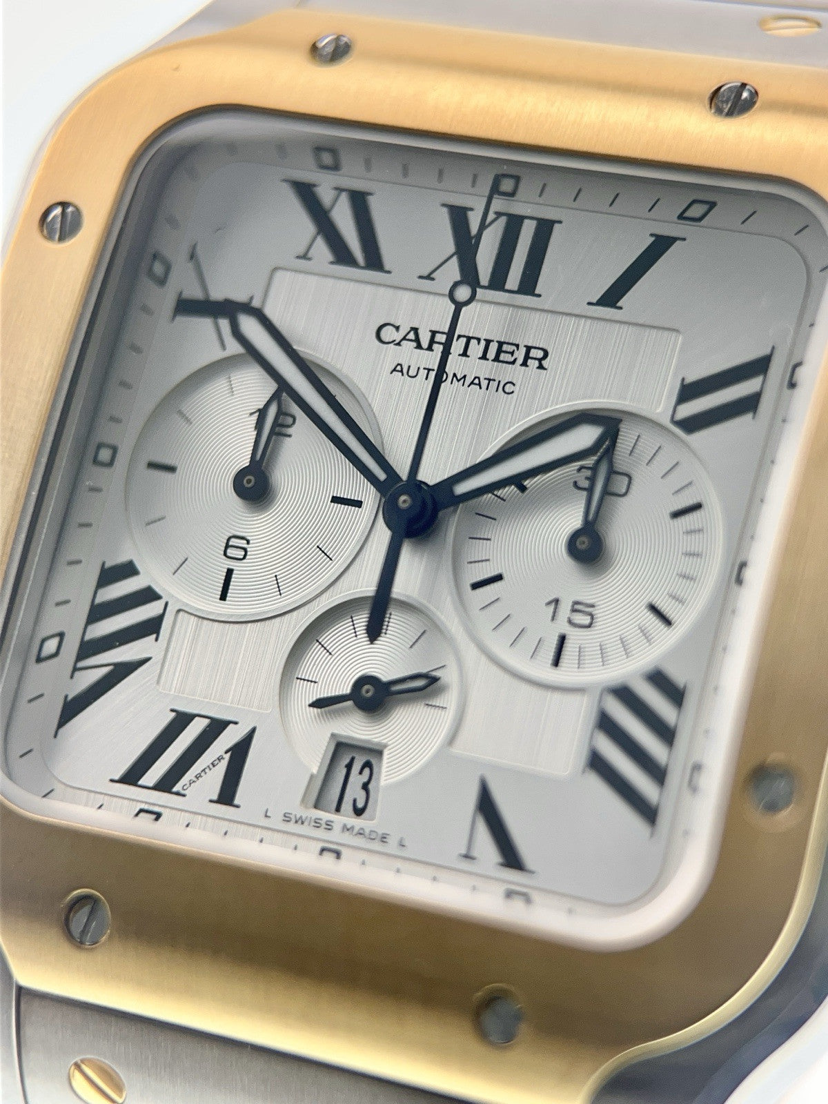 Cartier Santos Gold/Steel 43.3mm Silver Dial Automatic Men’s Watch W2SA0008