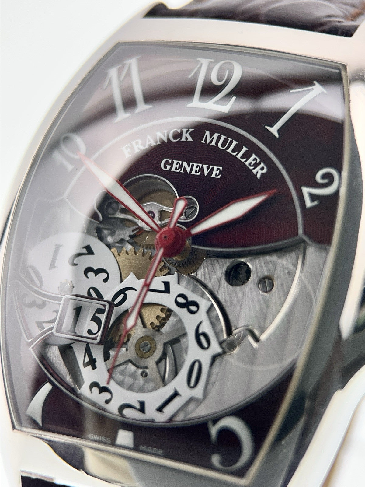 Franck Muller Cintree Curvex Stainless Steel Red Dial 39mm Watch 8080SCGDFO