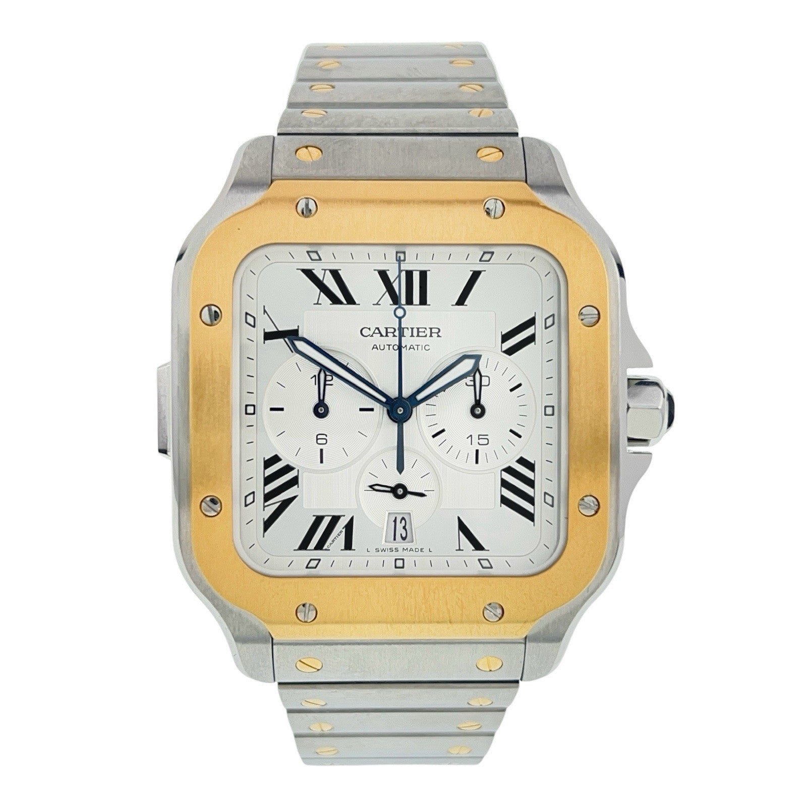 Cartier Santos Gold/Steel 43.3mm Silver Dial Automatic Men’s Watch W2SA0008